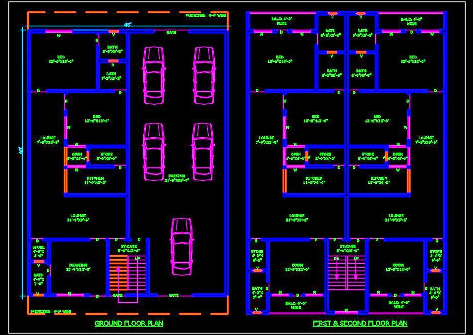 45'x60' Multi-Family Housing Design - AutoCAD DWG